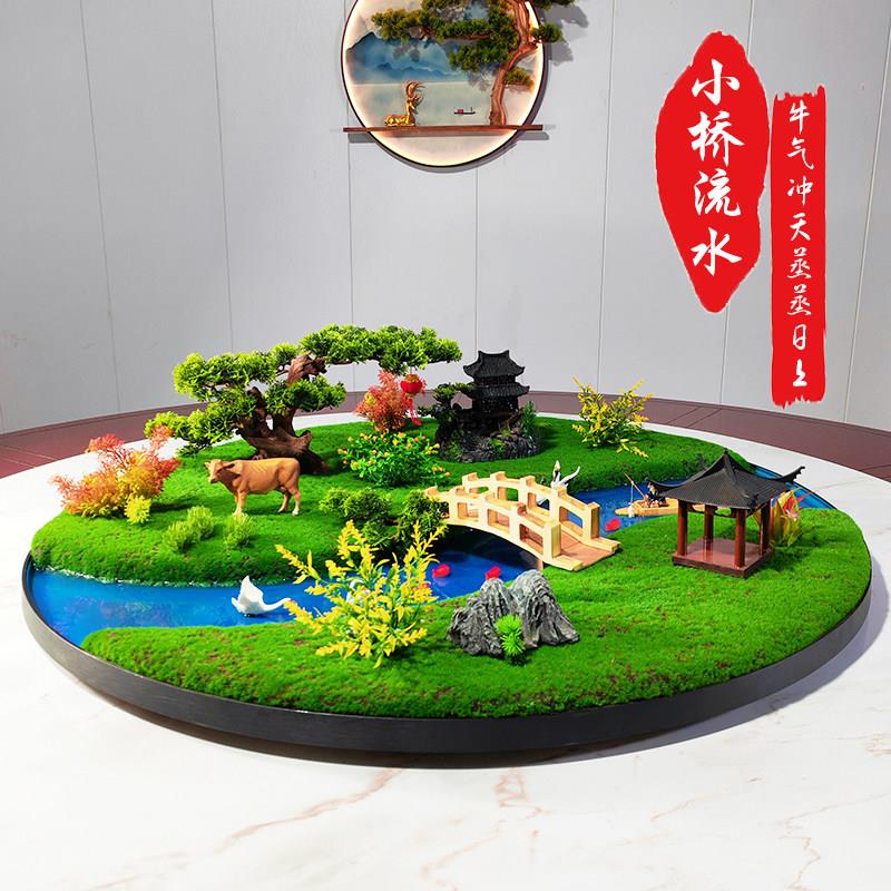 酒店餐桌中间摆件圆桌摆花转盘彷真花创意装饰景观新中式高端桌花