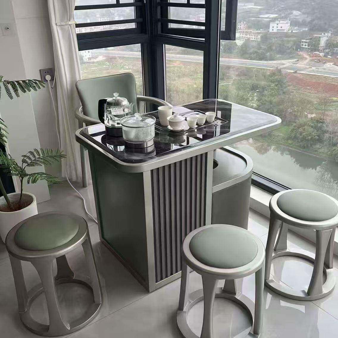 橡木家用茶台茶几阳台简约创意茶桌椅组合极简小户型茶桌椅组合