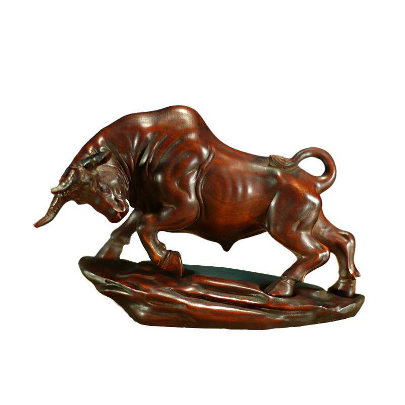 黄杨木雕生肖牛办公室摆件华尔街牛转乾坤木质仿古开业礼品工艺品