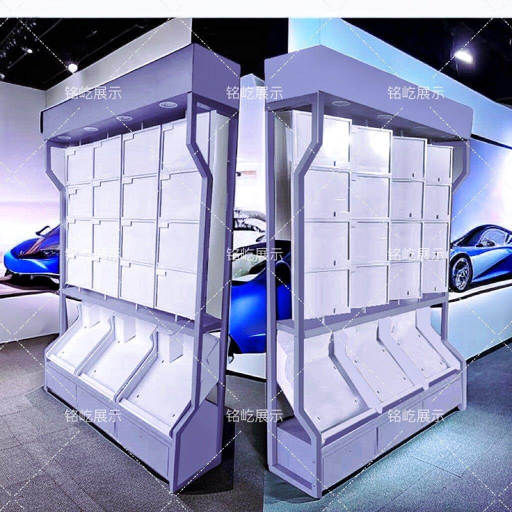 2025HOT360航空软包三面旋转皮料脚垫展架4S店精品陈列架展示柜
