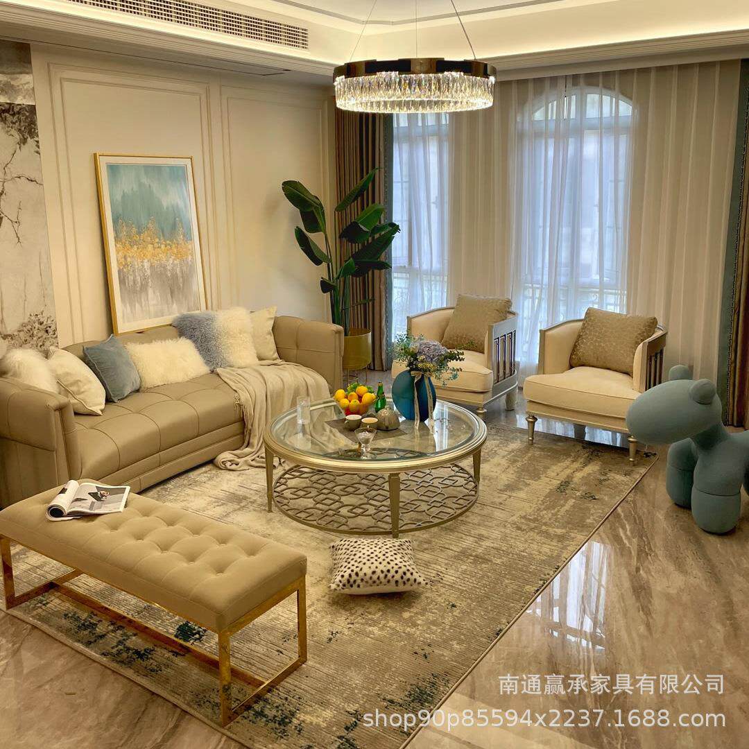 美式皮艺沙发小户型双人三人客厅组合沙发简约现代港式轻奢沙发