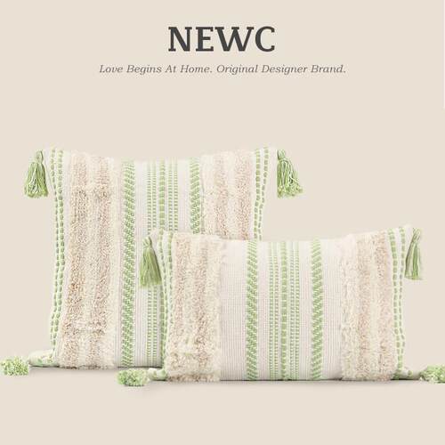 新陈有品斯堪的纳维亚流苏簇绒枕头学生卧室棉麻清新绿色软垫