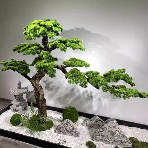 大型新中式彷真迎客松松树罗汉松玄关室内外假树造景装饰摆饰