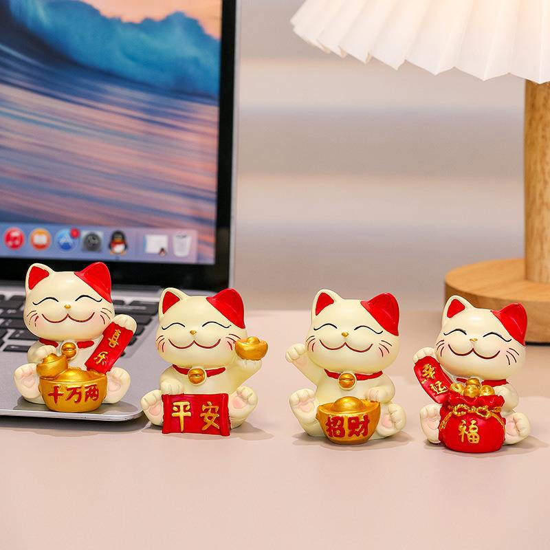 室好运招财猫小摆件办公工位装zcm品桌手面摆饰伴礼卡通祝福小猫
