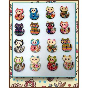 可爱猫咪两眼纽扣 饰扣 彩色儿童木制纽扣DIY幼儿园手工扣子画 装