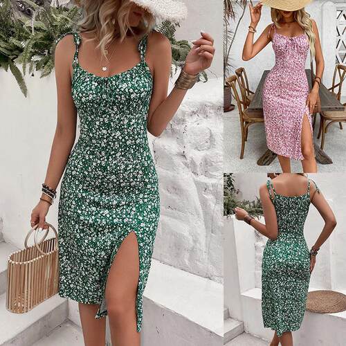 Women's suspender floral split dress