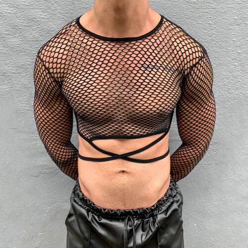 Men's Micro Transparent Inner Top, Men's Hollow Mesh Short