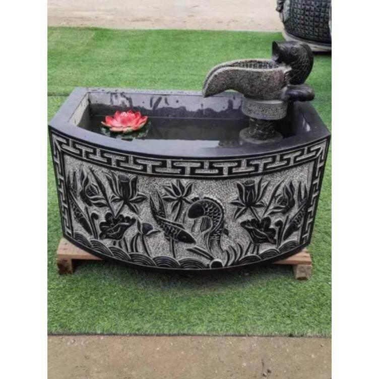 石雕壁盆花盆石槽 彷古荷花鱼壁盆 鱼缸流水景观 养鱼池青石石盆
