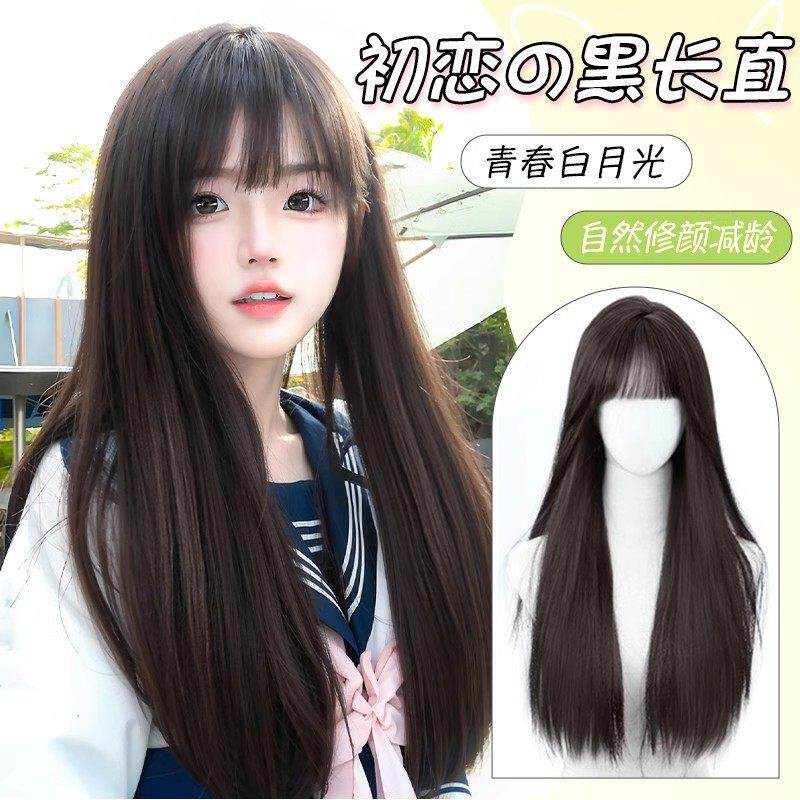 韩式假发女长发甜妹学生jk齐浏海黑长直lolita减龄彷真人发全头套