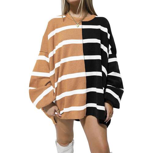 Women's Striped Pullover Sweater Crew Neck Long Sleeve