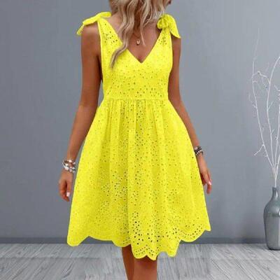 Summer Sweet Lace Dress Hollow Out Lace-up Shoulder