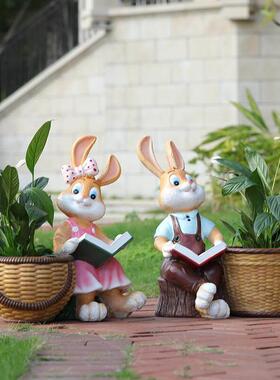 户外卡通小兔子动物花缸雕塑幼儿园花盆别墅庭院花园阳台装饰摆件