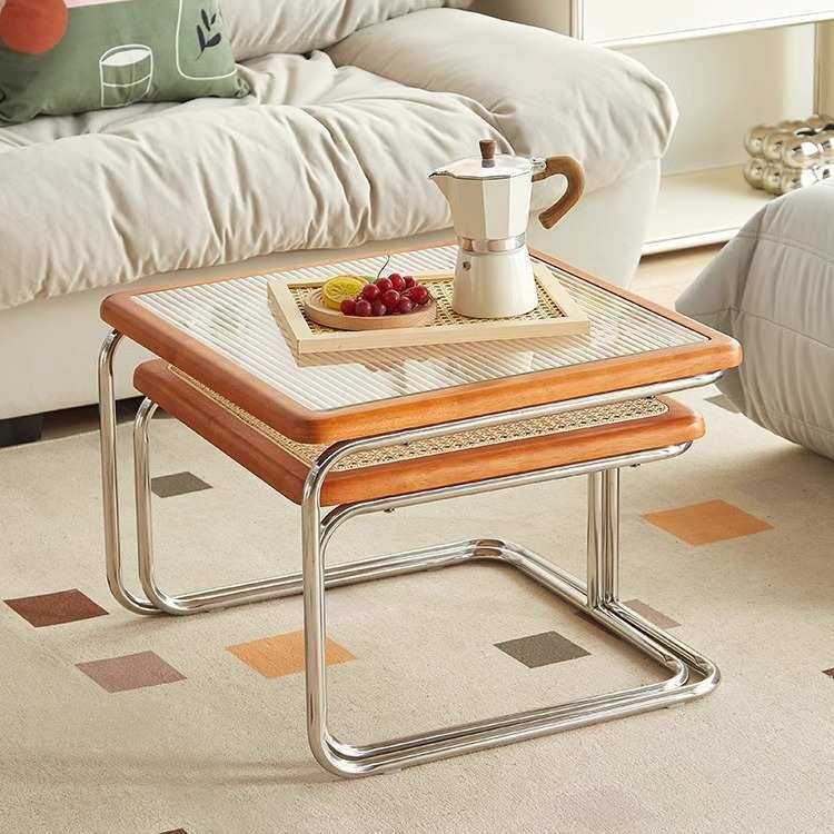 复古网红编藤茶几家用小户型客厅边几组合中古风不锈钢藤编小茶几,商业/办公家具,茶几,淘宝优惠券,粉丝福利购,淘宝优惠卷