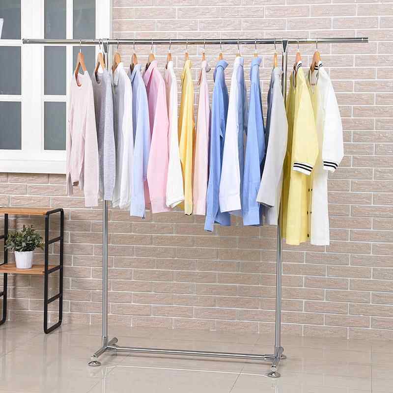 式不锈钢晾衣架加厚室内挂衣架阳台落地双杆伸缩衣帽
