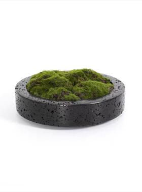 新中式现代洞石纹黑色米色花盆仿真绿植装饰客厅桌面艺术装饰摆件