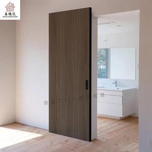 极简幽灵门谷仓门无轨铝木移门卧室推拉隐形平移门免漆客厅悬浮