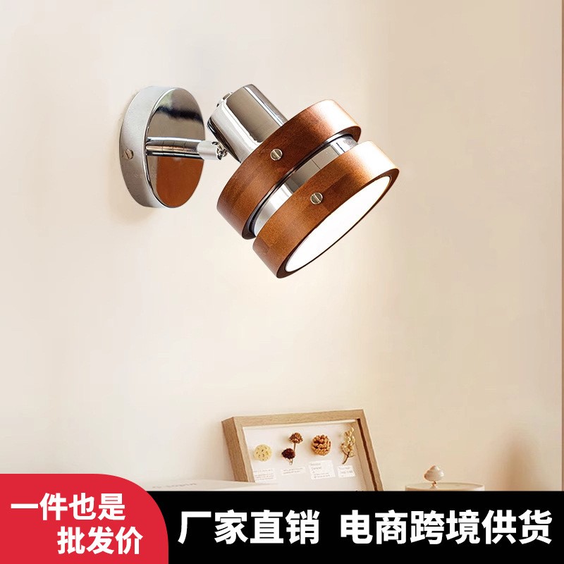 中古风实木床头壁灯日式诧寂风老洋房间卧室吊线氛围灯复古装饰灯图片