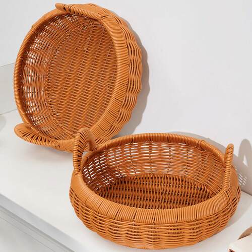 水果篮手工彷藤编织双耳收纳篮子家用零食篮点心盘托盘鸡蛋收纳筐