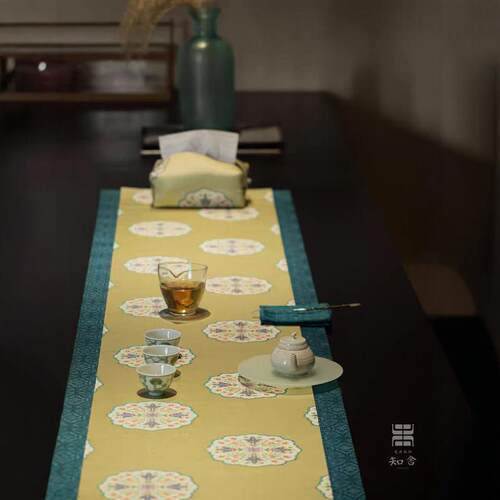 新款知舍·镜花源茶席套组复古中式茶桌台布垫子双面禅意布艺桌旗