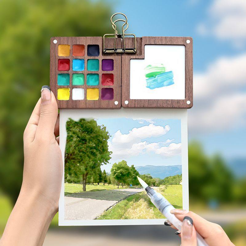 亚克力水彩颜料胡桃木盒调色盒