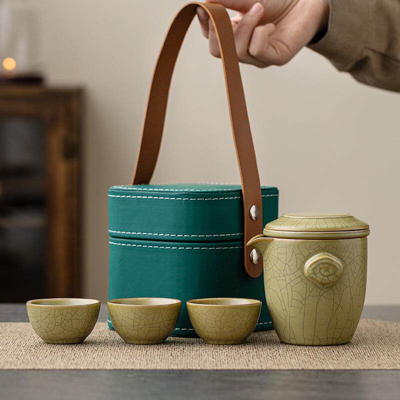 一壶三杯便携旅行茶壶茶具套装快客杯户外陶瓷防烫手抓壶露营旅游