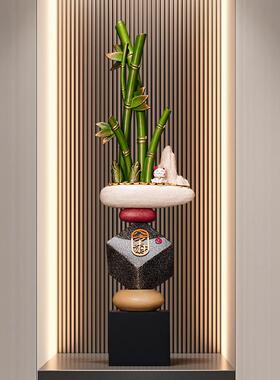 入户正对门屏风摆件石头竹节落地新中式客厅开放格办公室竖高装饰