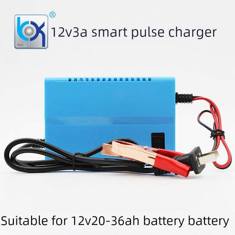 优信12V3A汽车摩托车电瓶车电瓶铅酸蓄电池充电器12伏智能脉冲用