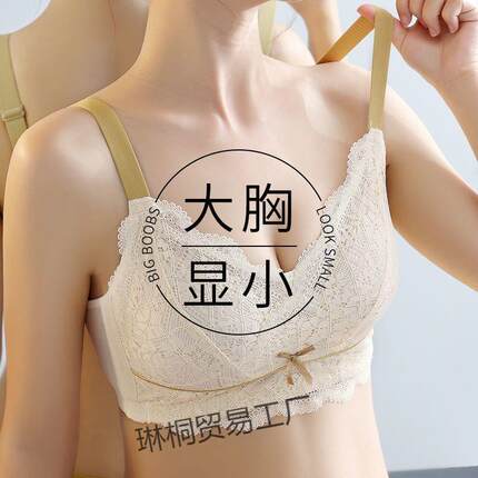 慵懒大小姐大胸显小内衣少女超薄款无钢圈收副乳缩胸文胸罩2023夏