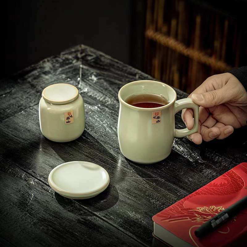 纯色泡茶马克家用办公杯复古水杯带个人汝窑单个大号杯陶瓷盖中式