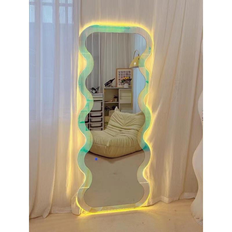 地全身镜网红波浪亚克力落镜三色形变异光镜CRU试衣镜发光穿衣镜