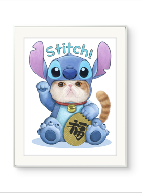 国潮艺术家 清猫绘《萌猫史迪仔》限量版画餐厅玄关客厅挂画