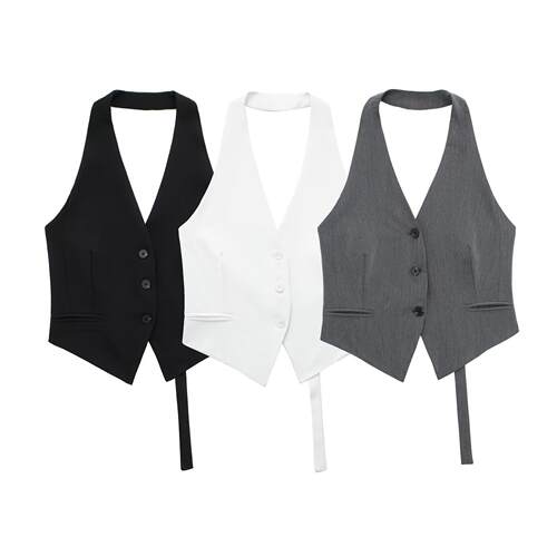 2024 Black Sleeveless Vest Women Off Shoulder Cropped Vest