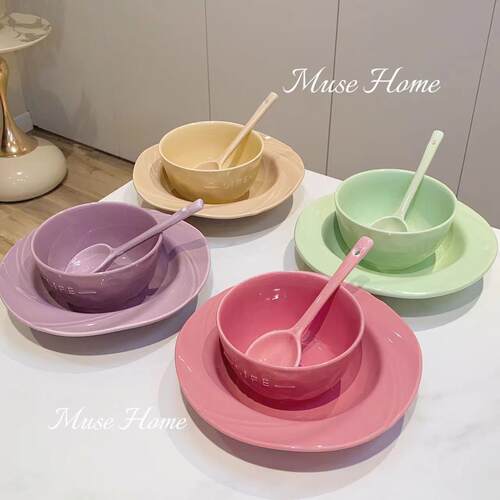 Creamy Fufu Ceramic Rice Bowl Set for Home Use - Aesthetic a