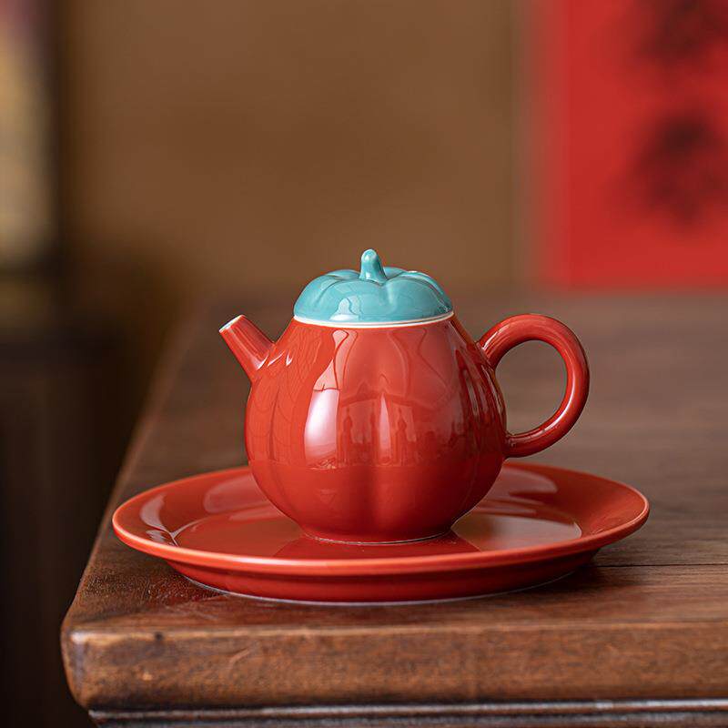 故宫红南瓜小茶壶家用简约泡茶器单壶带过滤纯手工陶瓷中式手抓壶