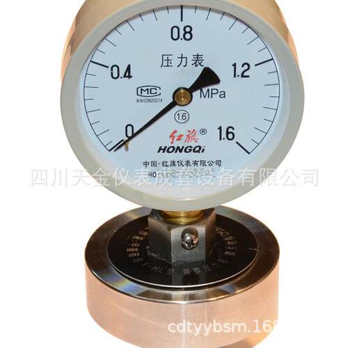 红旗隔膜压力表不锈钢压力YTP-100XL2/3硬管螺纹式压力表0.16MPA