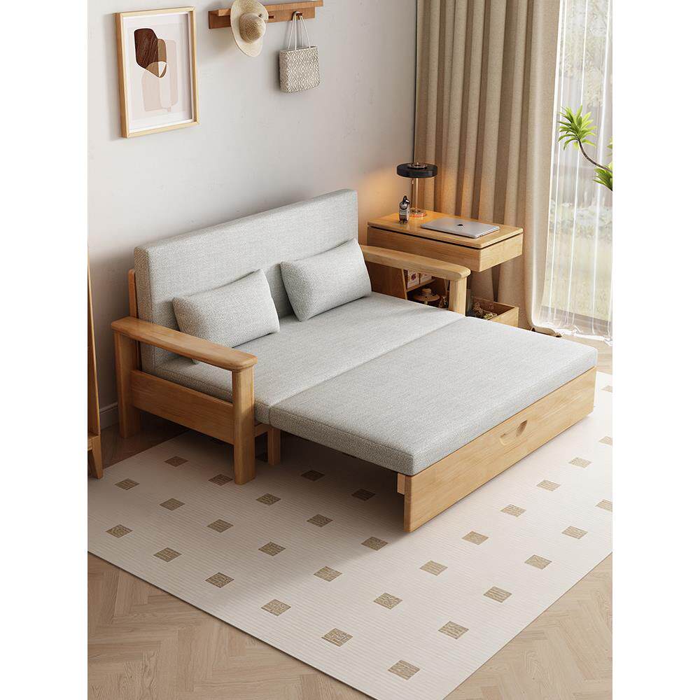 折叠式实木简易沙发床沙发折叠式两用客厅小公寓多功能伸缩推拉