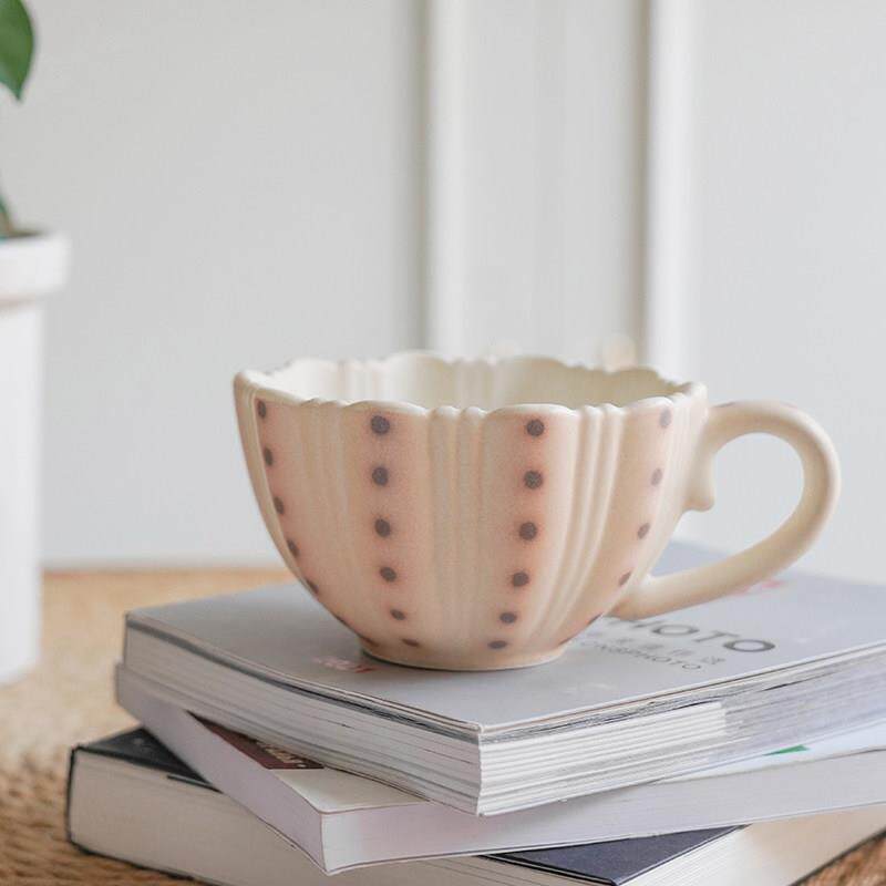 旷野集 景德镇手绘陶瓷波点花口拿铁杯拉花小众精致咖啡杯子送礼