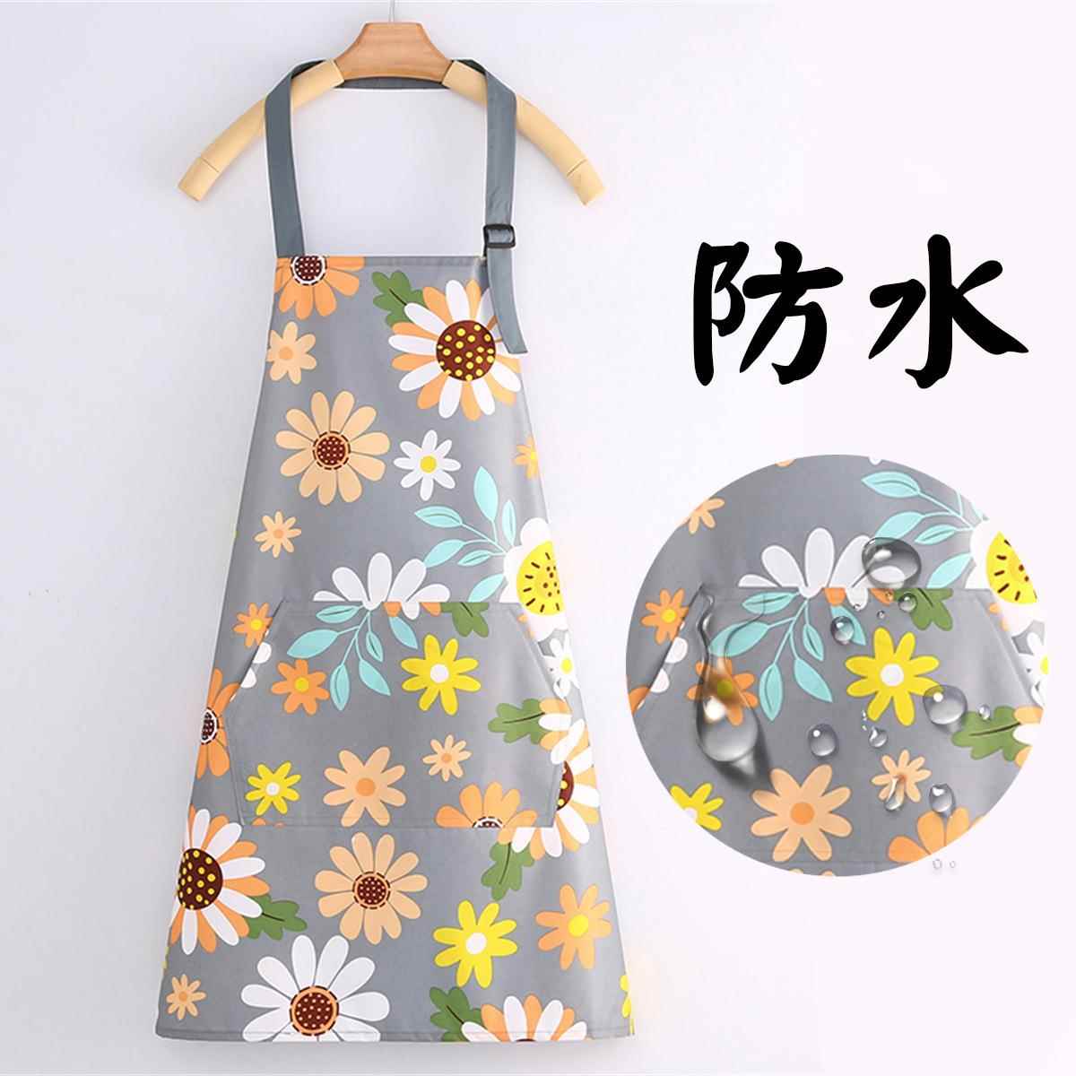 厂家直供新款时尚防水围裙清新花朵厨房防水防油污女工作服男挂脖