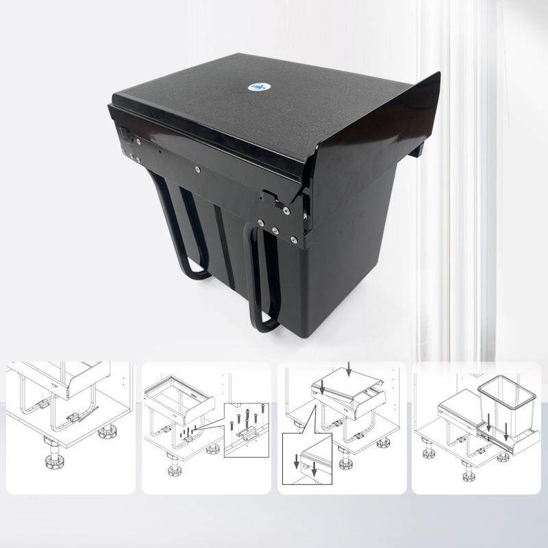 橱柜嵌入式垃圾桶厨房隐藏单桶1×15L清洁桶抽拉式可伸缩导轨带盖