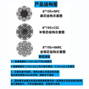 m电梯用钢丝专绳限速器主机曳引机剑芯8*DBW19S麻810m电梯钢丝绳