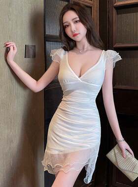 桑拿技师服深V夜场工衣洗浴沐足性感按摩服网纱边小妹连衣裙独特