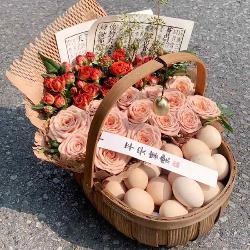月子鸡蛋花篮手提编织diy水果插花送产妇闺蜜坐月子手拎小花篮子