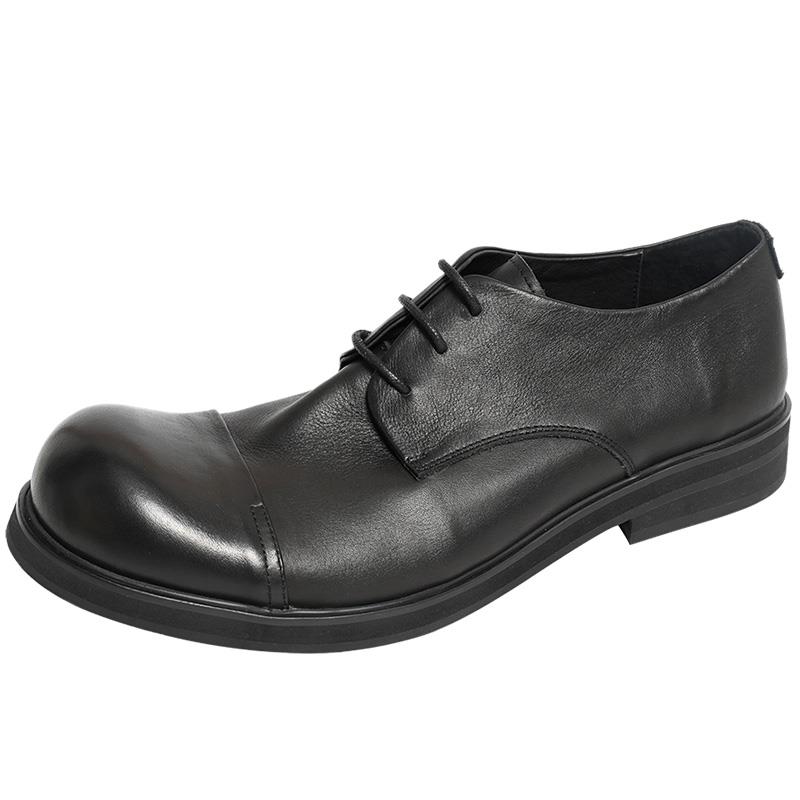 正品日圆复古男鞋系手工大头真皮牛皮单鞋黑软皮暗翘头大头皮鞋男