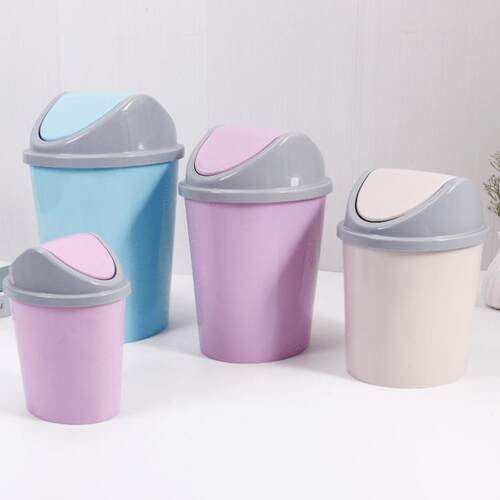 Lidded flip-top trash can, round creative swing-lid garbage