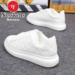 Nesskens印花时尚情侣小白鞋男潮鞋子厚底增高低帮板鞋轻便运动鞋