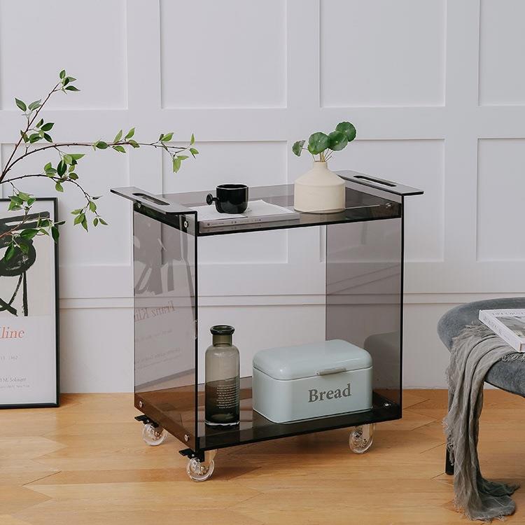 北欧亚克力透明带轮移动置物架茶水台收纳桌茶几餐车小推车