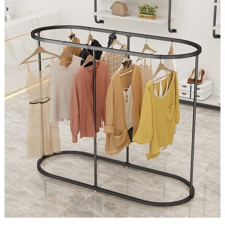服装店展示架落地中岛专用挂衣架椭圆形装饰童装挂衣杆女装货架子