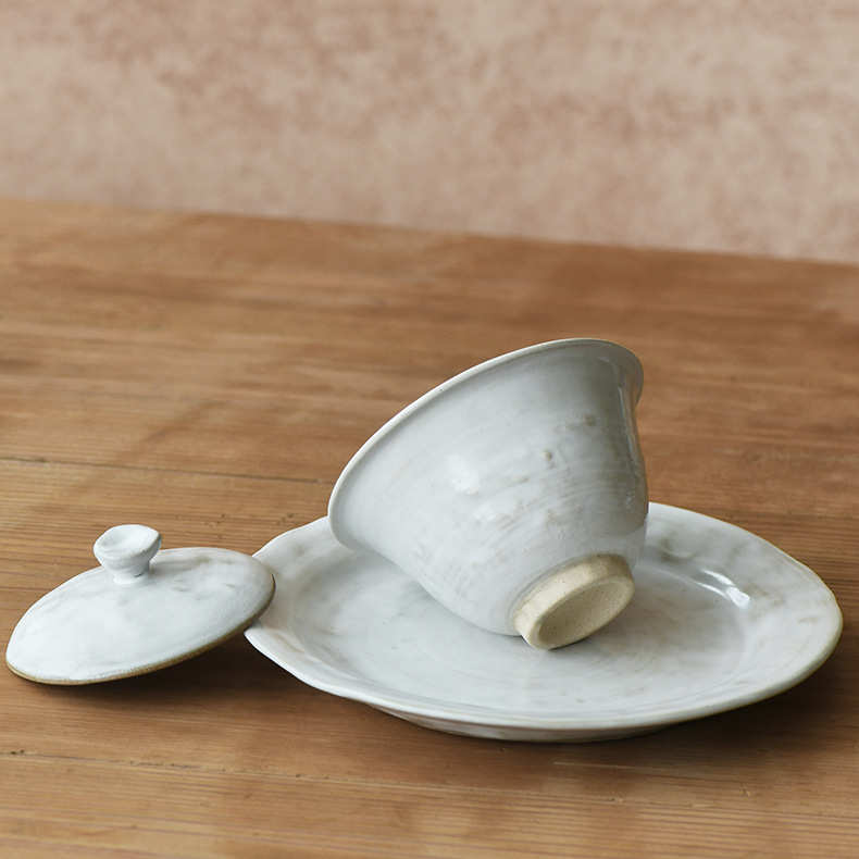 粉引日式手作粗陶盖碗 功夫茶具套装泡茶碗 禅意陶瓷日用盖碗茶杯