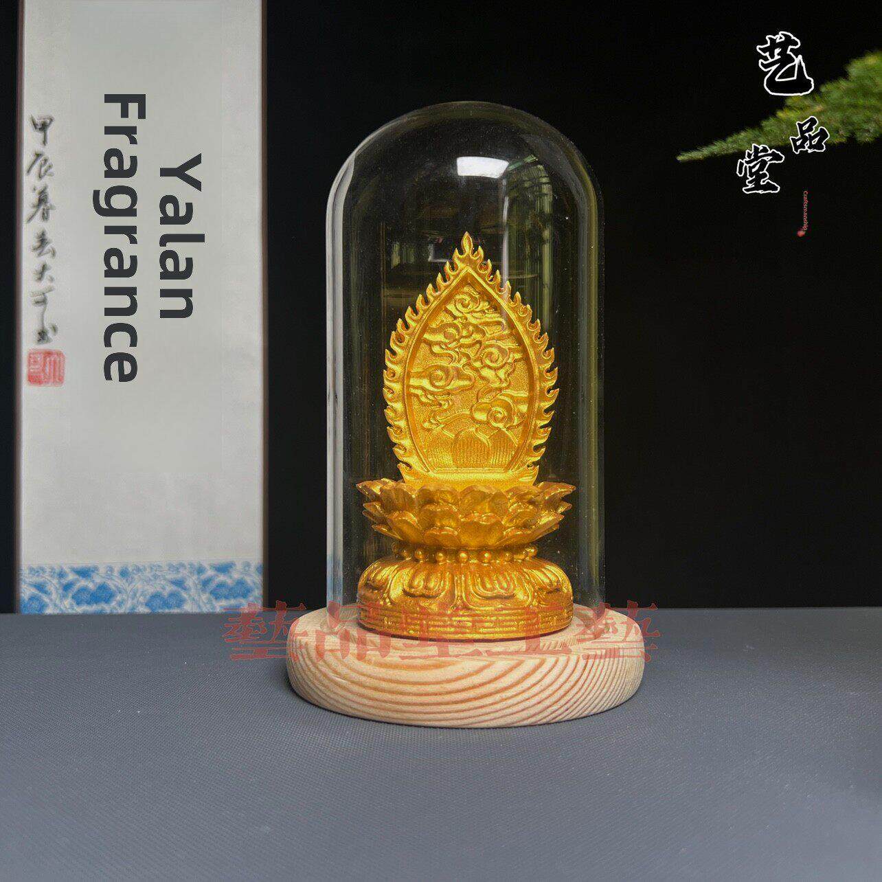 树脂实木金色观音菩萨造像背光莲花桌唐卡底座饰件红木佛龛佛光座