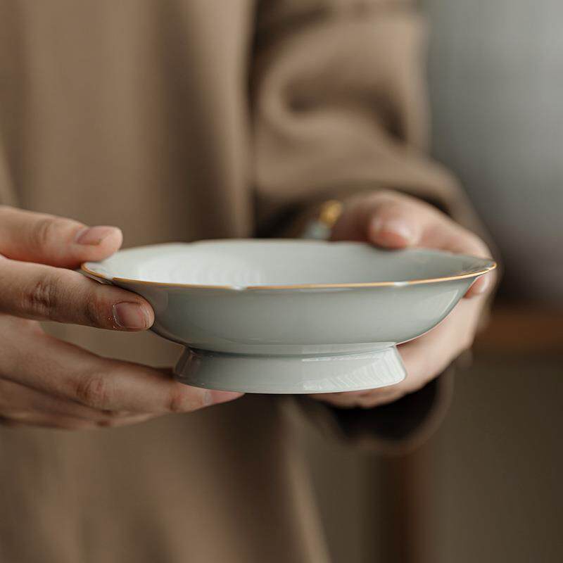 仿古青花橘子花壶承干泡台养紫砂壶茶托壶承茶台茶点盘茶道零配件
